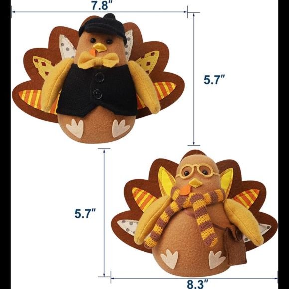 Set of 2 Thanksgiving Turkey Decor, Felt Standing Turkey Couple - Picture 4 of 7